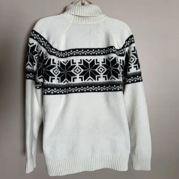 Lands End Sweater-Pullover-Fair Isle Turtleneck-Ivory, Cotton Blend-Medium - Picture 6 of 9